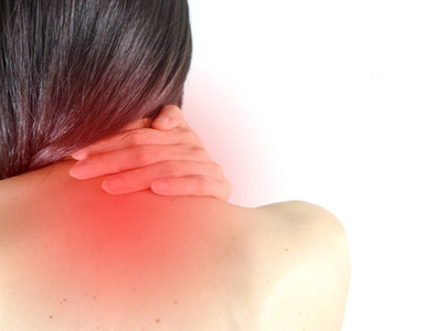 白色背景下的女性颈部疼痛图片
