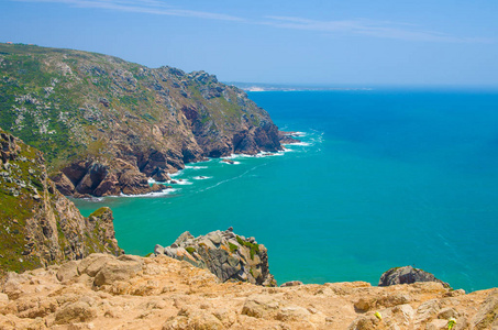 辛特拉 罗卡 悬崖 夏天 波动 风景 海岸 卡波 葡萄牙语