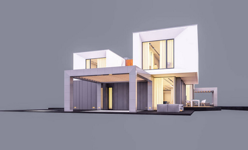 现代住宅的三维立体渲染图片