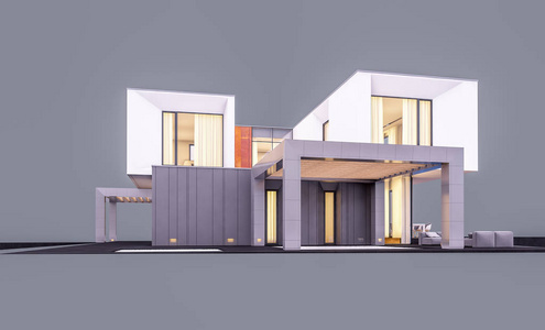 现代住宅的三维立体渲染图片