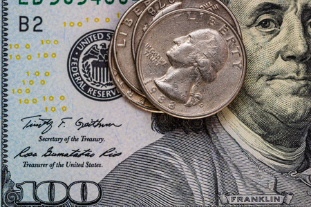 Detail of dollars money on table. Macro shot, close up photo of 