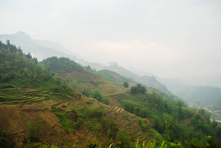 小山 越南 风景 天际线 天空 轮廓 山谷 全景图 亚洲