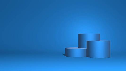 三个不同高度的圆柱体.时尚简约的平面抽象场景,文本的存放处.