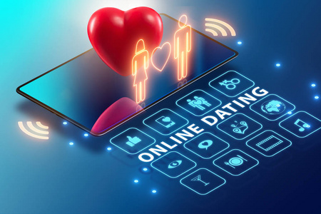 在线约会和匹配的概念-三维渲染照片
