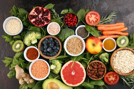 健康食品清洁饮食选择水果蔬菜种子苏打