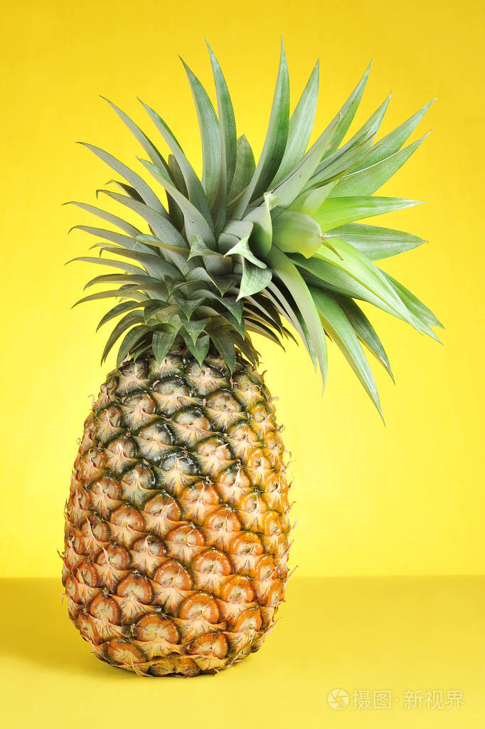鲜黄色背景的菠萝鲜菠萝