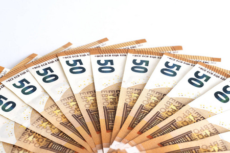 货币背景欧元现钞50欧元纸币框组成。