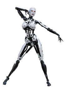白色女性机器人三维渲染