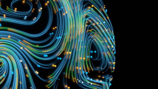 美丽的漩涡,明亮的湍流卷曲反射在球体上.流畅光滑的天文涡旋结构.