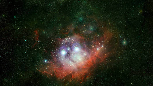 宇宙中的彩色星云和开放星团。