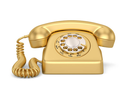 Gold Vintage Styled Rotary Phone Isolated in white background.  