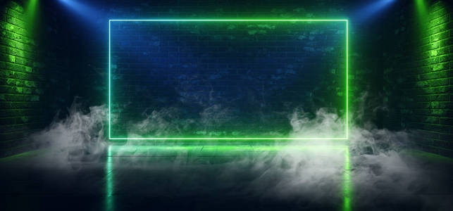 Smoke Fog Sci Fi Neon Green Blue Rectangle Retro Glowing Lasers 