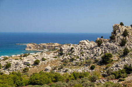 Scenic view at Stegna beach on Geek island Rhodes with rocks in 