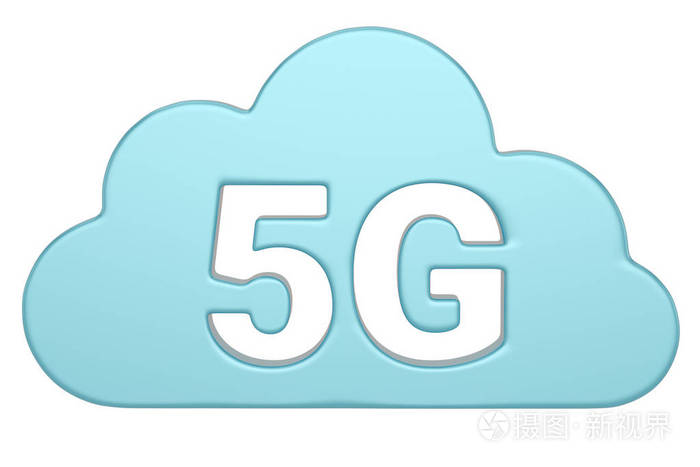 白色背景上隔离的5g云符号三维插图
