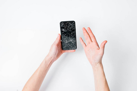 坏的 电话 智能手机 坠毁 玻璃 古老的 屏幕 粉碎 触摸