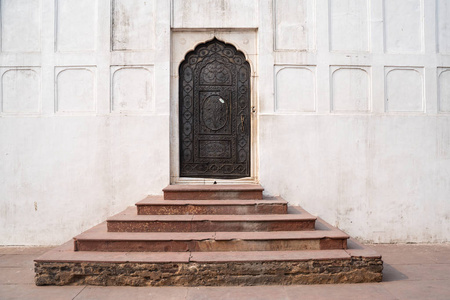 Doorway and steps leading to the Pearl Mosque in Delhi India at 