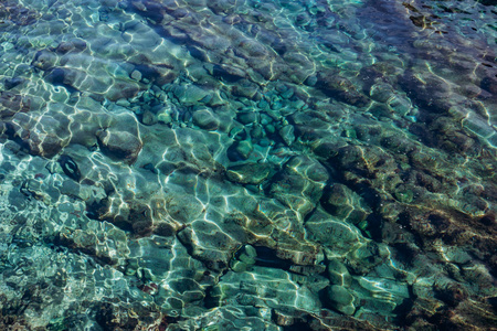 海水中绿松石色的背景。绿松石般的水纹理，带高光。