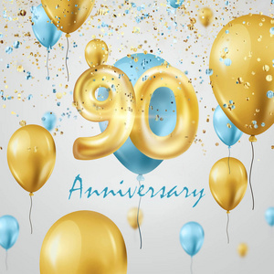 绿松石的气球金色气球是90周年庆典的数字,金色和绿松石气球和五彩