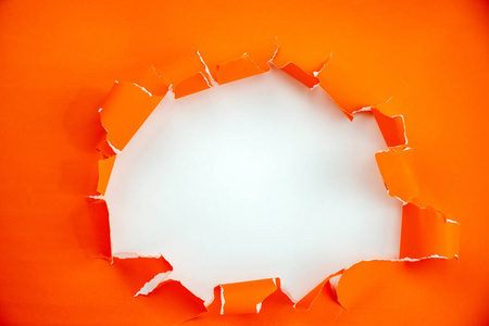 Ripped open orange paper background,space for your message 