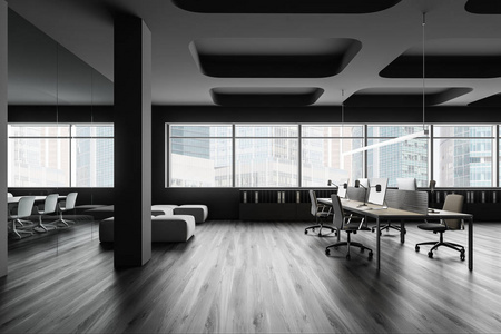 灰色开放空间办公室休息室和会议室