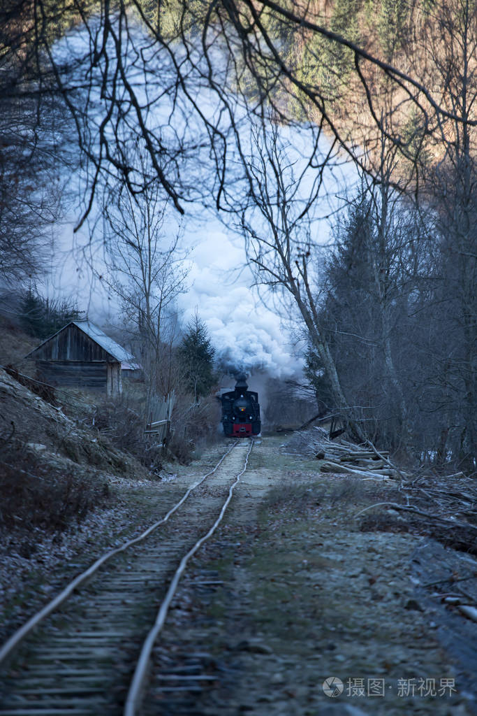 蒸汽火车在铁轨上呼啸而过