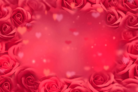情人节贺卡浪漫背景下的玫瑰和红心