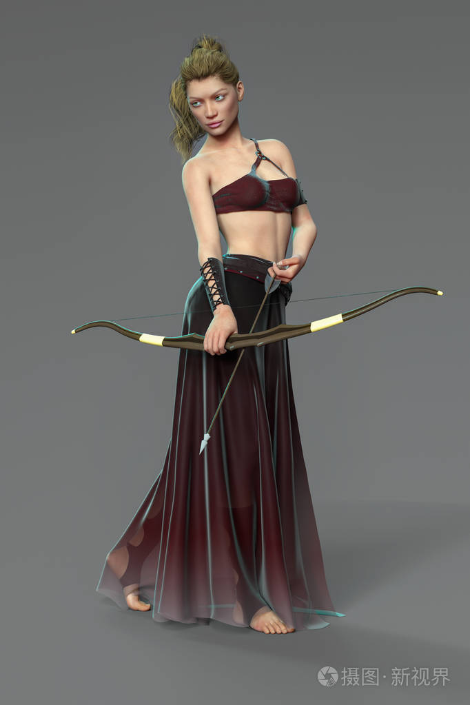 cg美丽的女弓箭手战士手持弓箭