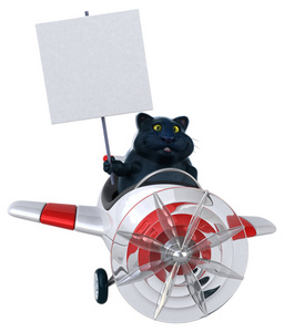 基蒂 飞行员 猫科动物 飞机 脂肪 有趣的 胡须 卡通 插图