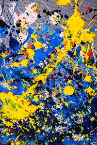 抽象表现主义 用滴水技巧画的画 混合不同颜色的红黄蓝白黑 垂直方向 照片 正版商用图片27fru1 摄图新视界