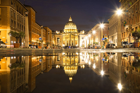 罗马圣彼得大教堂St.Peters Cathedral，在杜城的水中倒影