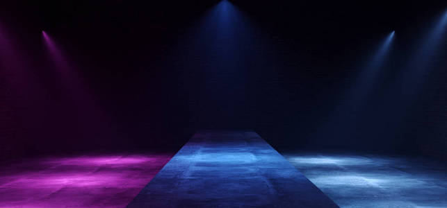 Empty Neon Purple Blue Catwalk Stage Fashion Podium Dark Night S