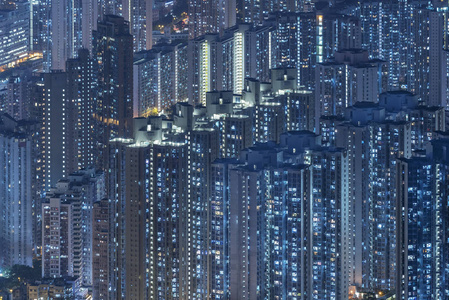 Aerial view of high rise residential building in Hong Kong city 