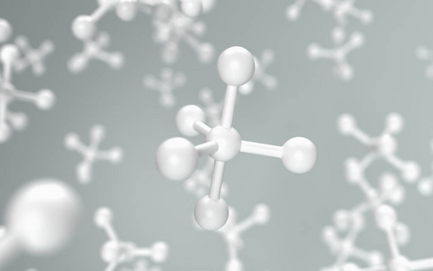 白色分子或原子背景的科学，科学结构，三维渲染。