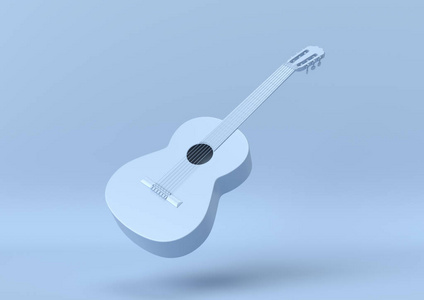 夏季创意简约。概念蓝吉他与柔和的背景。3d渲染。