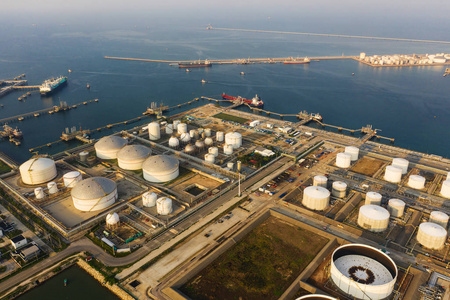 Aerial view or top view oil terminal is industrial facility for 