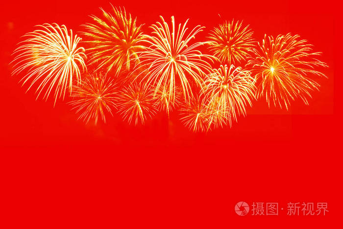 红色背景上的金色烟花庆典