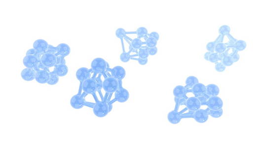 抽象蓝色分子彩色插图孤立在白色背景上。医学或科学3d插图