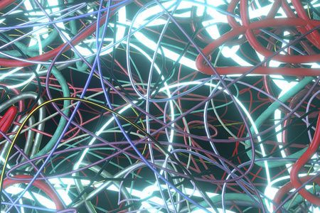 Background abstract, messy colorful string neon grow lights for 