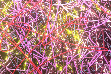 Abstract, messy colorful string neon grow lights. Wallpaper for 