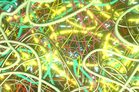 Abstract, messy colorful string neon grow lights. Wallpaper for 