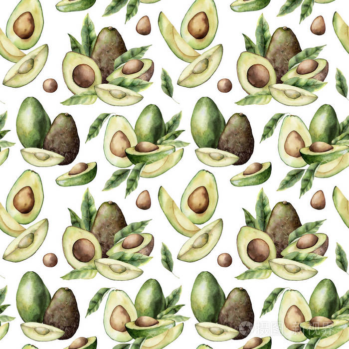 白色背景上孤立的手工绘制热带水果图案印花织物或背景的精美花卉插图