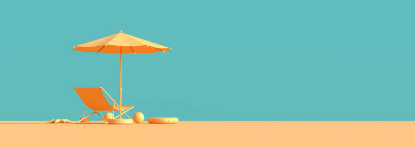 Travel concept background design with sea bed and umbrella. 