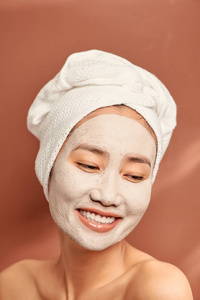 美丽的 日本人 面具 皮肤 治疗 女孩 黏土 健康 水疗中心