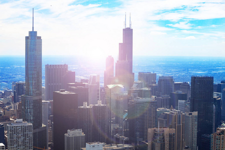 芝加哥市中心和火炬塔的景色
