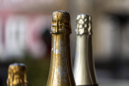 champagne bottles top detail 