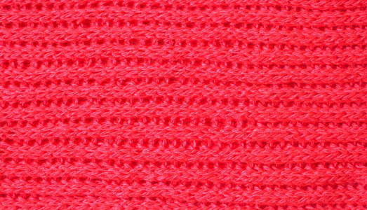 针织面料质感。红色。英式针织，前后有圈。在编织针上编织。水平线