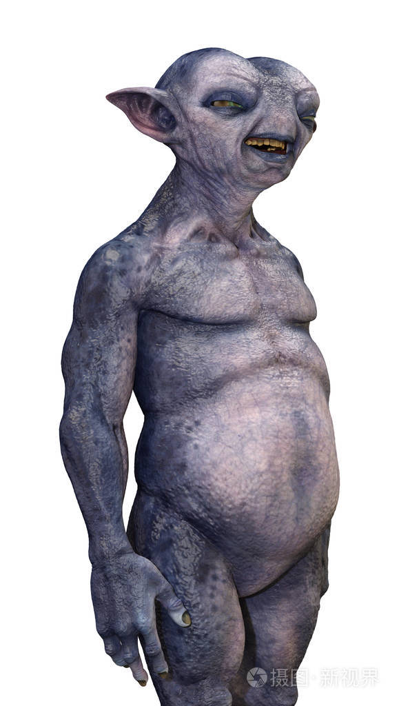 3d渲染白色蓝色外星人