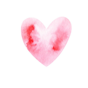 水彩手绘d粉红色心形。孤立在白色背景上。