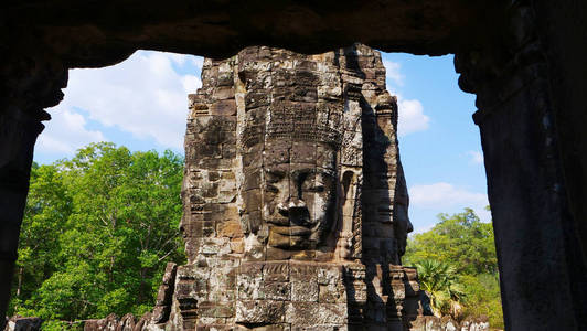 Face tower at the Bayon Temple in Angkor wat complex, Siem Reap 