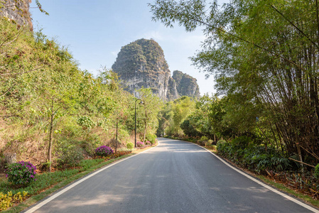 Empty road with hills in Yangshuo